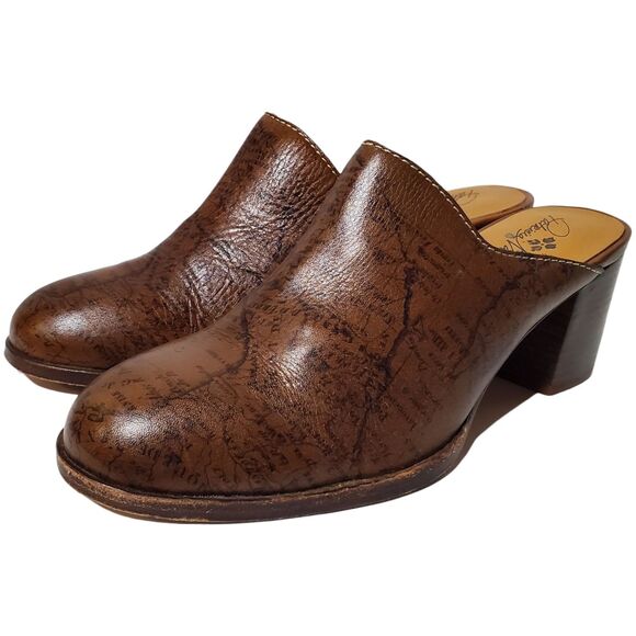 Patricia Nash Leather Global Map Mules Shoes Womens Size 10 Carmine Brown - Picture 5 of 9